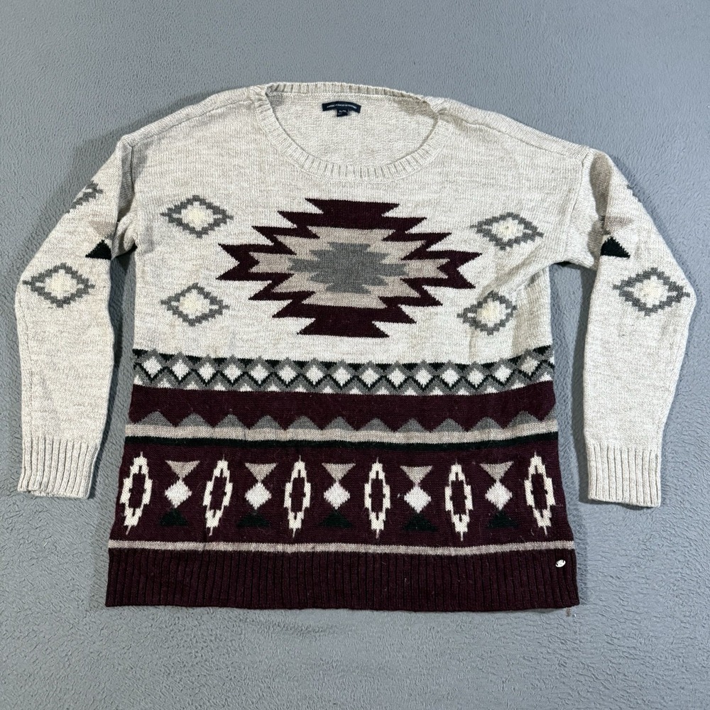 American Eagle Sweater Womens XL Tribal Aztec Print Boho Wool Blend Pullover